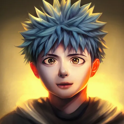 Image similar to realistic portrait of Killua, dramatic lighting, illustration by Rossdraws, professional portfolio, 4k, digital art, concept art, trending on artstation