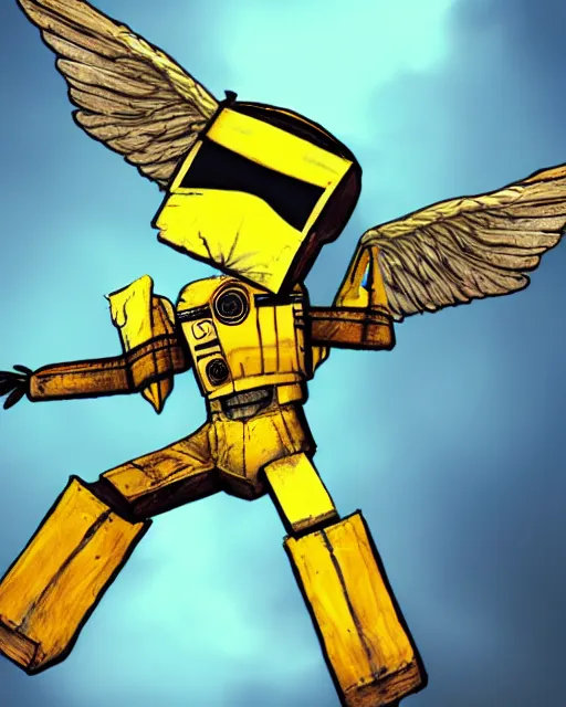 Prompt: Claptrap as an angel with beautiful wings