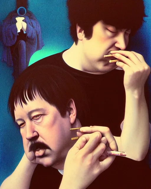 Image similar to portrait of bill hicks smoking, art by ( ( ( kuvshinov ilya ) ) ) and wayne barlowe and gustav klimt and artgerm and wlop and william - adolphe bouguereau