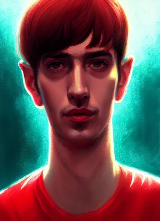 Image similar to portrait of chico buarque with bangs, 1 9 6 0 s, long hair, red clothes, bangs, intricate, elegant, glowing lights, highly detailed, digital painting, artstation, concept art, smooth, sharp focus, illustration, art by wlop, mars ravelo and greg rutkowski