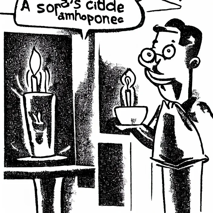 Image similar to a cartoon of a mcdonald's employee holding a candle