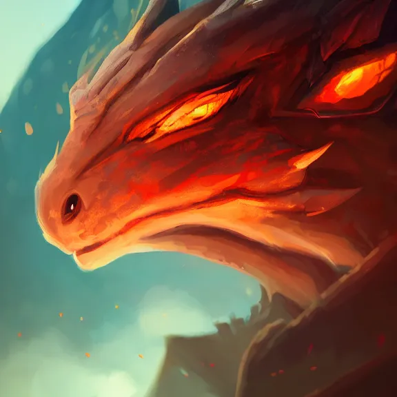 Prompt: a close up image of a cute baby dragon's head, its eyes glinting red as it looks at the camera, by sylvain sarrailh, rossdraws, ambient light, concept art, ultra detailed, fantasy artwork, 8 k, volumetric lighting, trending on artstation, award winning, very beautiful.