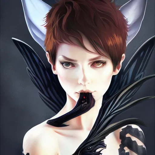 Prompt: demonic pixie character with black satanic wings, elegant, highly detailed, digital painting, artstation, concept art, sharp focus, illustration, strong brush stroke, anime, sharp focus, ghibli studio, art by ilya kuvshinov, rossdraws