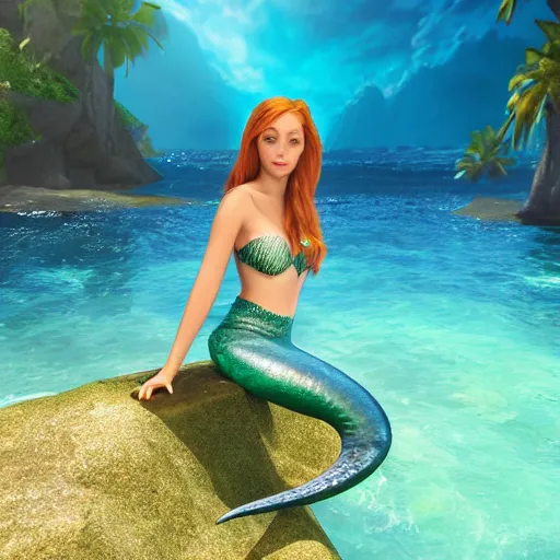 Image similar to mermaid on an island, highly detailed, photorealistic portrait, bright studio setting, studio lighting, crisp quality and light reflections, unreal engine 5 quality render