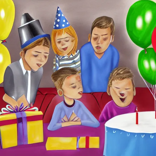 Image similar to the absolute despair of a birthday party, digital art painting