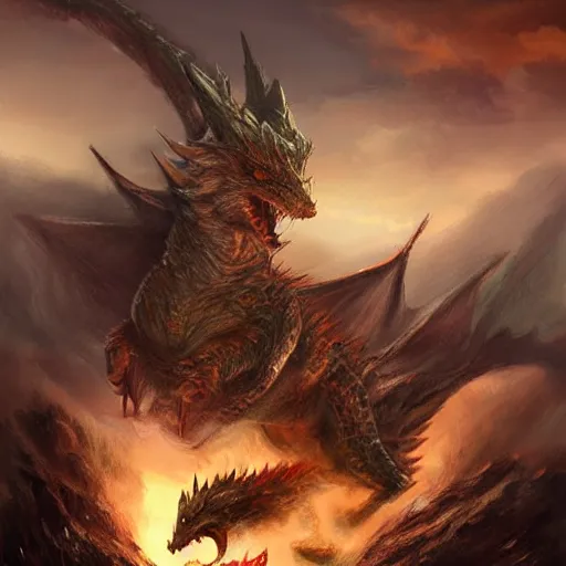 Image similar to corgi fighting a dragon, epic fantasy style, in the style of Greg Rutkowski, mythology artwork