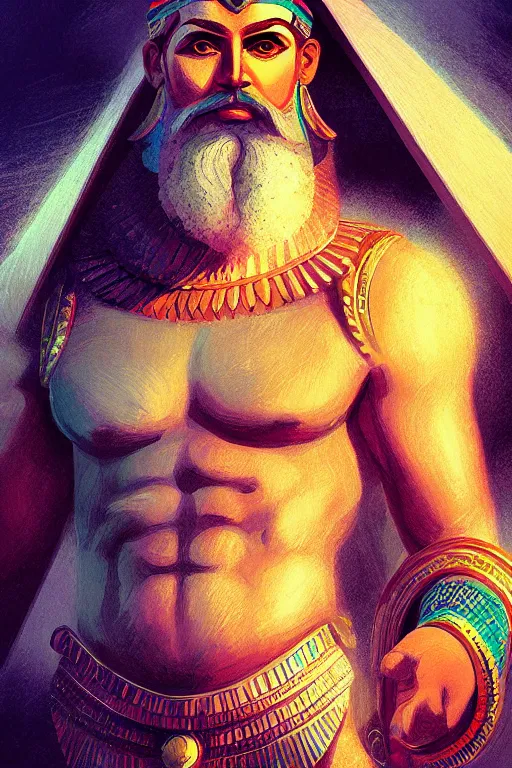 Image similar to the god zeus, egyptian environment, portrait, sharp focus, digital art, concept art, post processed, dynamic lighting, by emylie boivin and rossdraws