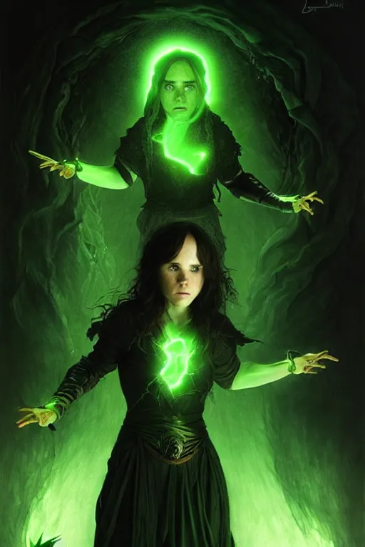 Prompt: ellen page as a dark sorceress casting a green spell, green lighting, fantasy character portrait, ultra realistic, concept art, intricate details, highly detailed by james bama, william adolphe bouguereau and frank frazetta