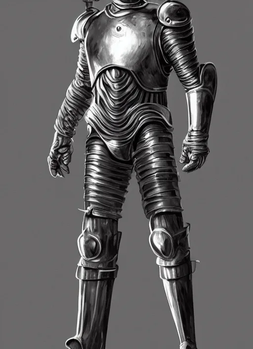 Image similar to powerful male tin man, christian bale as tinman, full body character concept, covered in full metal armor, plating, art nouveau, super powers, fantasy, intricate, elegant, highly detailed, digital painting, artstation, concept art, shining, sharp focus, illustration, art by stanley lau