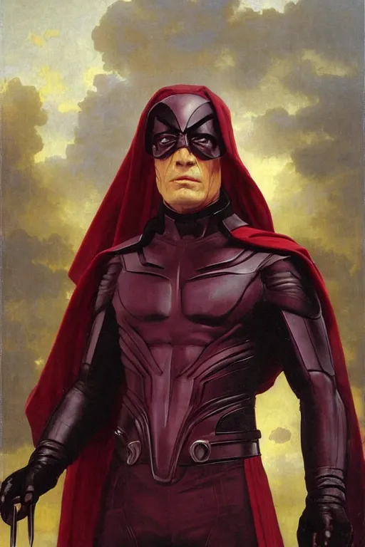 Prompt: Magneto fully costumed from the X-Men by William-Adolphe Bouguereau