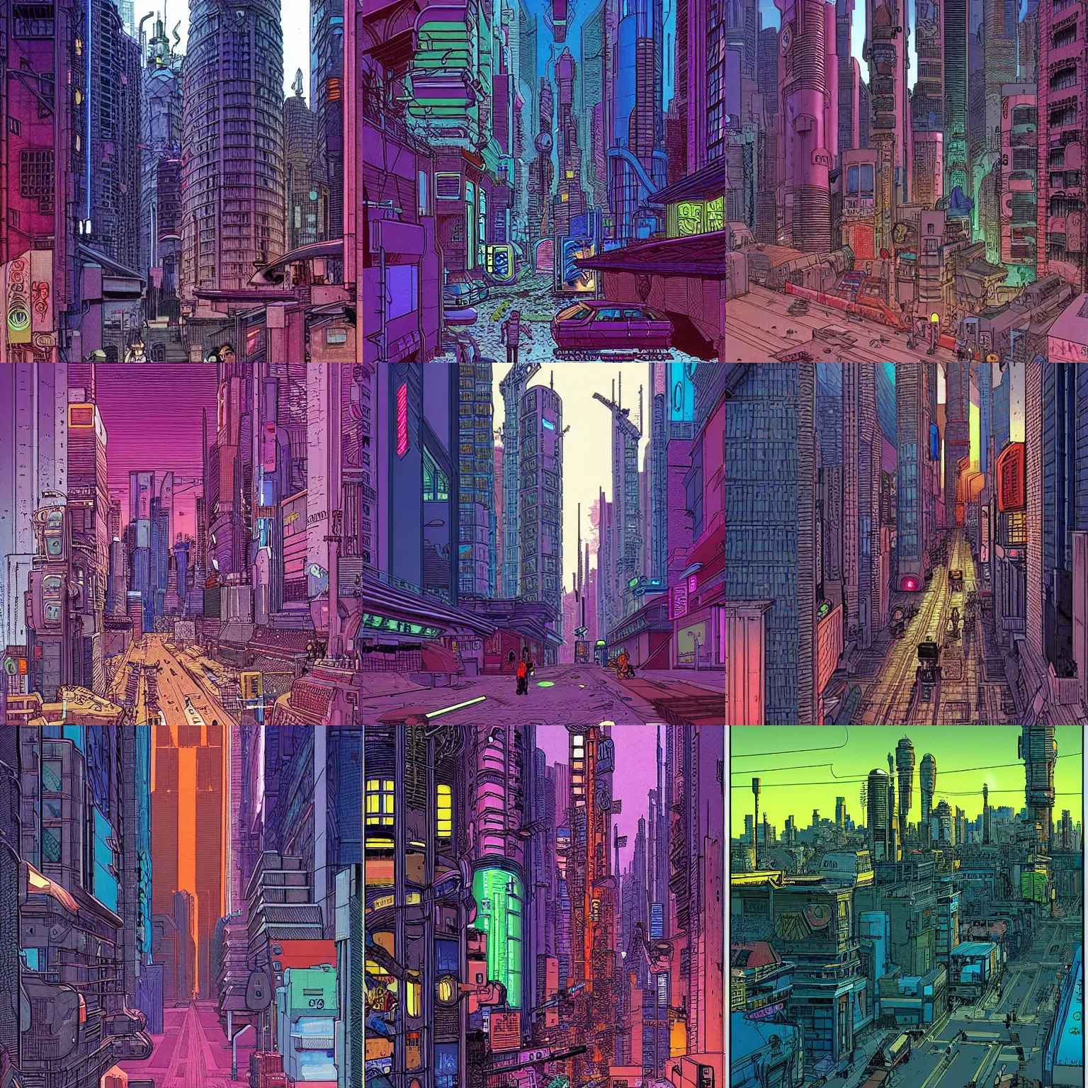 Image similar to cyberpunk city street in the style of Jean Giraud, Moebius