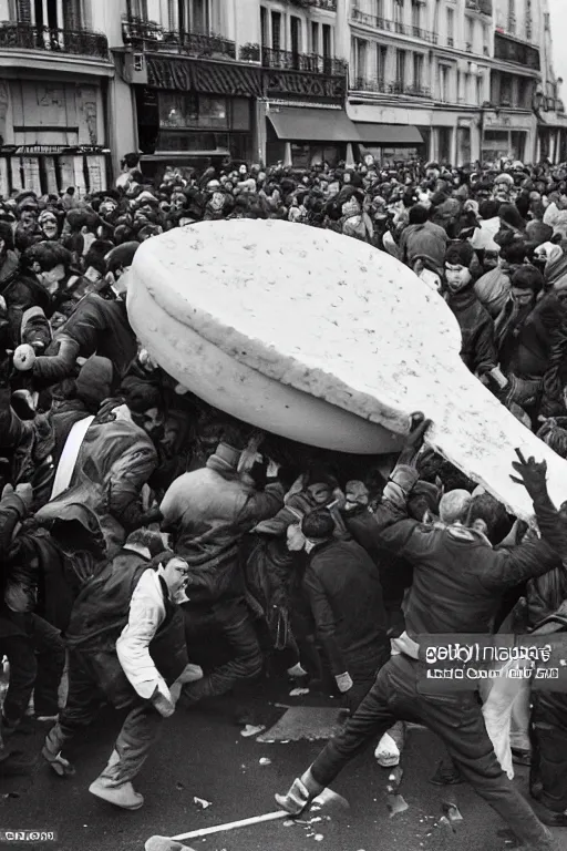 Image similar to citizens of paris riot and roll a giant cheese fondue onto champs elysees, getty images