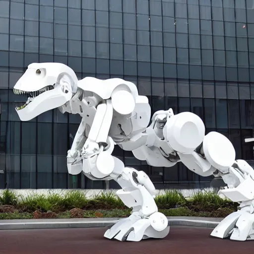 Prompt: white robot tyrannosaurus rex designed by apple