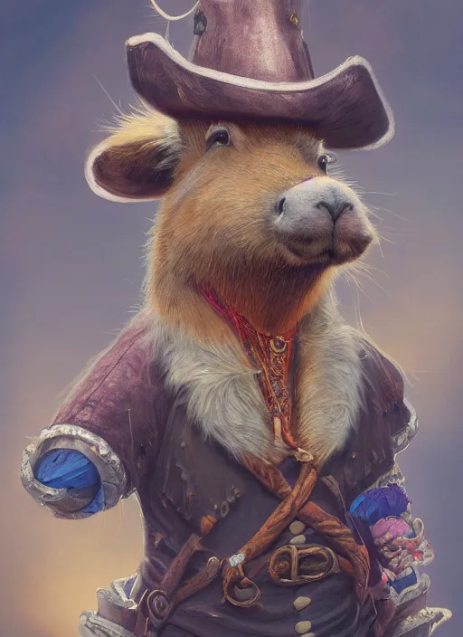 Image similar to detailed concept art illustration pastel painting of an anthropomorphic capybara pirate in full intricate clothing, ultra detailed, digital art, octane render, 4K