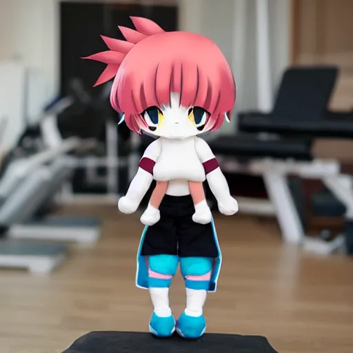 Image similar to cute fumo plush of a girl who lifts on a regular basis, exercise, anime girl