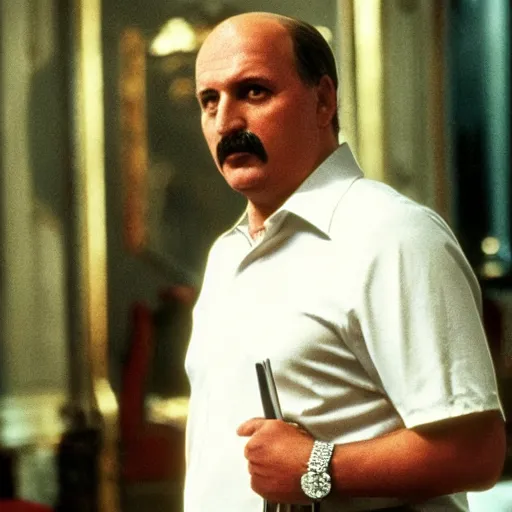 Prompt: Alexander Lukashenko in Scarface, cinematic still