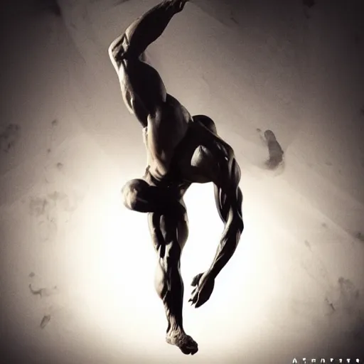 Image similar to abstract dramatic art, male calisthenics, abstract!!, dramatic lighting, flowing symbolism, matte colors, inspiring, trending on artstation