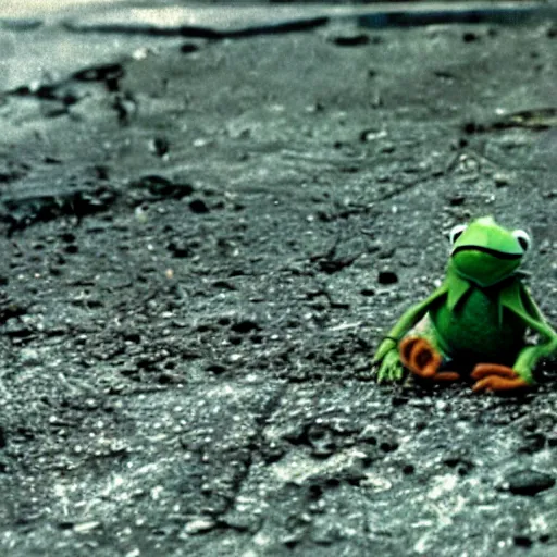 Image similar to a still of kermit the frog in stalker by tarkovsky