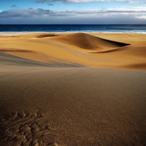 Image similar to sandboarding sandhills and seascape hokianga, ghibli, cinematic composition, wide shot, digital art