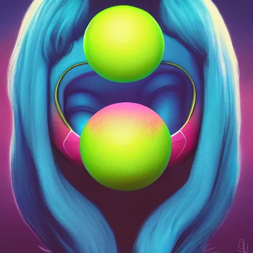 Prompt: lofi vaporwave portrait tennis ball monster, pixar style, tristan eaton, stanley artgerm, tom bagshaw