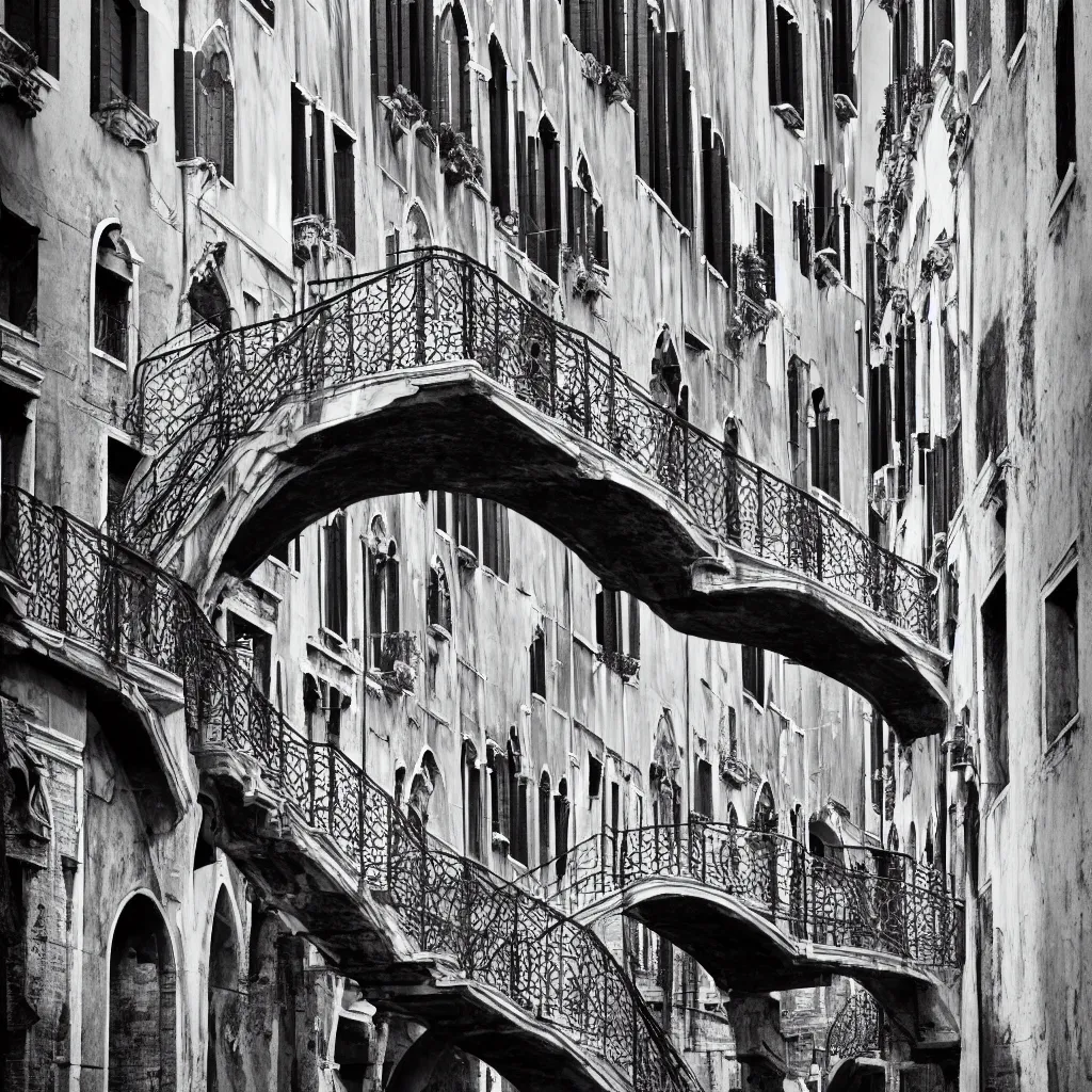 Image similar to venice bridges stairs by piranesi, composition, cinematic, rule, grid