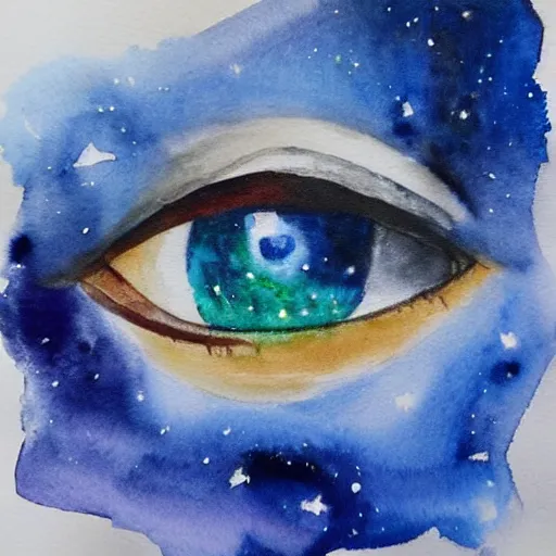 Prompt: a beautiful eye in the middle of a galaxy, watercolour