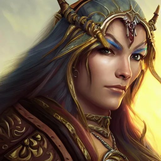 Prompt: world of warcraft jainia proudmoore character portrait, close up, concept art, intricate details, highly detailed photorealistic portrait by michael komarck, adam hughes, seseon yoon, artgerm and warren louw