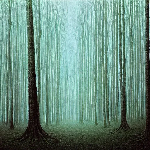Prompt: vast forest by HR Giger Zdzislaw Beksinski