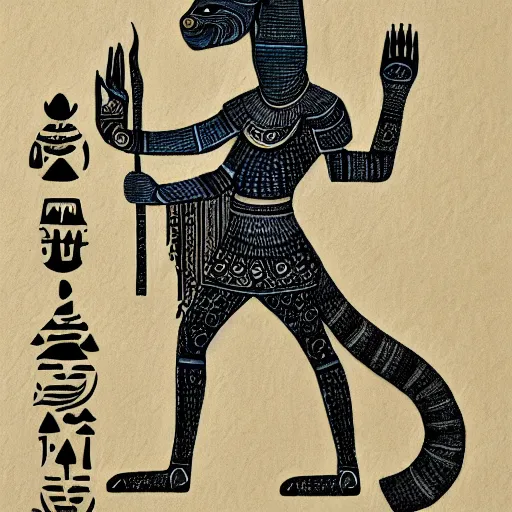 Image similar to calligraphy image of Anubis, highly detailed and rendered