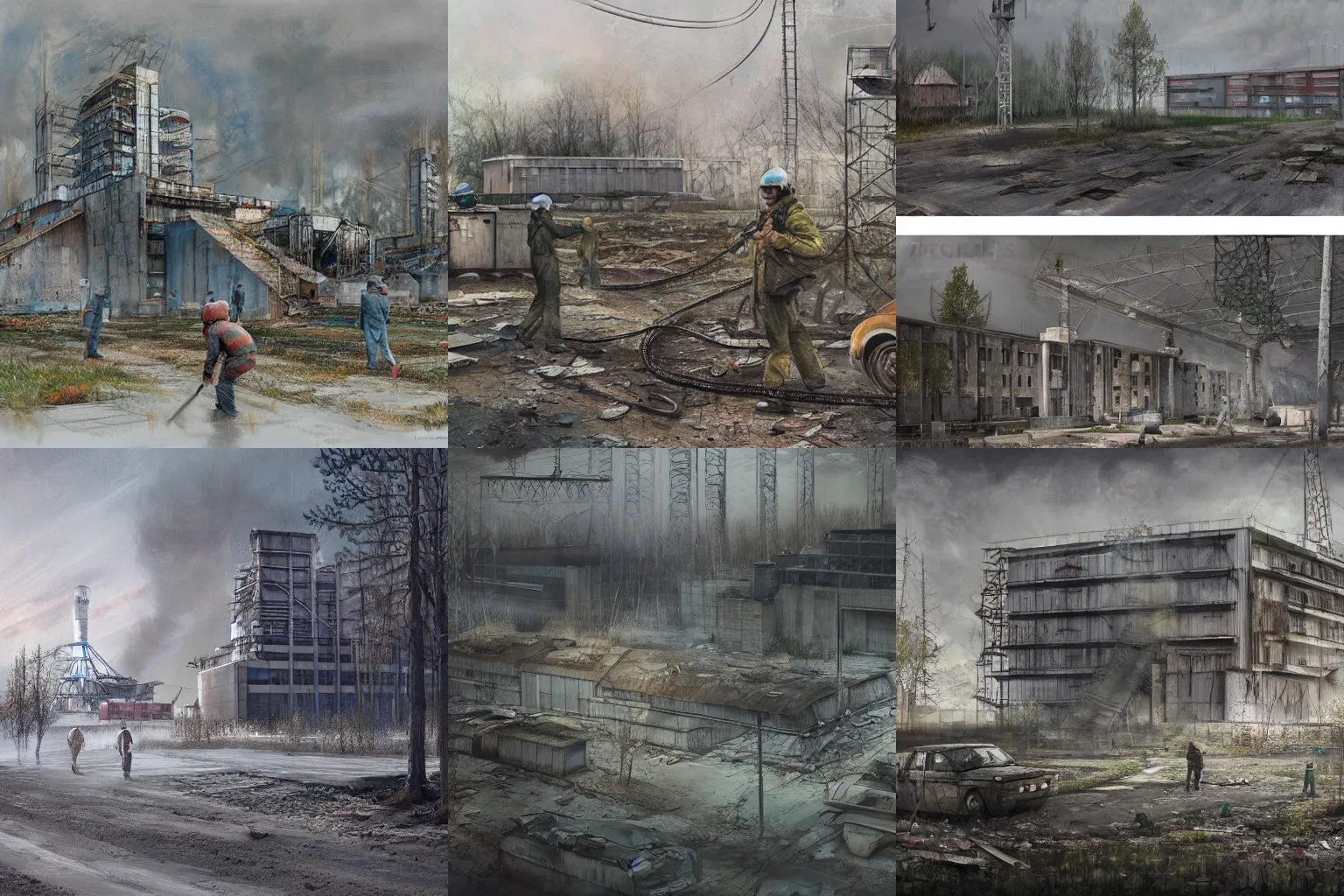 Prompt: liquidators in chernobyl, concept art by , highly detailed, ultra detailed, ultra realistic, trending on artstation