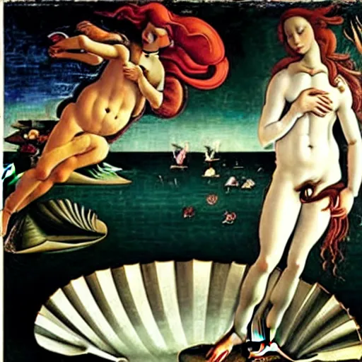 Image similar to The Birth of Venus (c.1485) by Sandro Botticelli except Venus is Boris Johnson