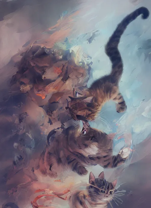 Image similar to surreal gouache gesture painting, by yoshitaka amano, by ruan jia, by Conrad roset, by dofus online artists, detailed render of cats fighting,cats, felines, meow, cats, portrait, cgsociety, artstation, rococo mechanical, Digital reality, sf5 ink style, dieselpunk atmosphere, gesture drawn