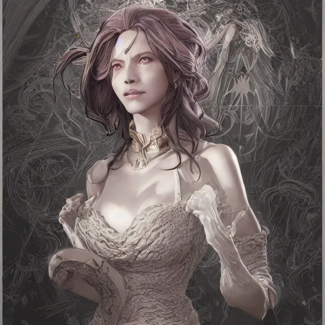 Image similar to the portrait of the lawful evil sorceress lawyer as an absurdly beautiful, graceful, elegant, sophisticated, woman, an ultrafine hyperdetailed illustration by kim jung gi, irakli nadar, intricate linework, bright colors, octopath traveler, final fantasy, unreal engine 5 highly rendered, global illumination, radiant light, detailed and intricate environment