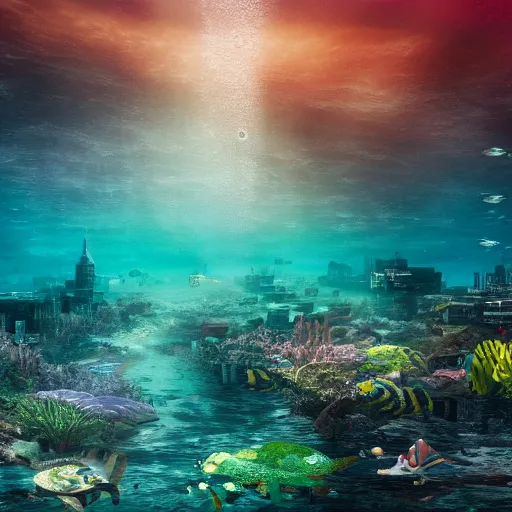Prompt: New York as an underwater city, under water, sea floor, bright, colorful, architecture, 4k, 8k hyperrealistic