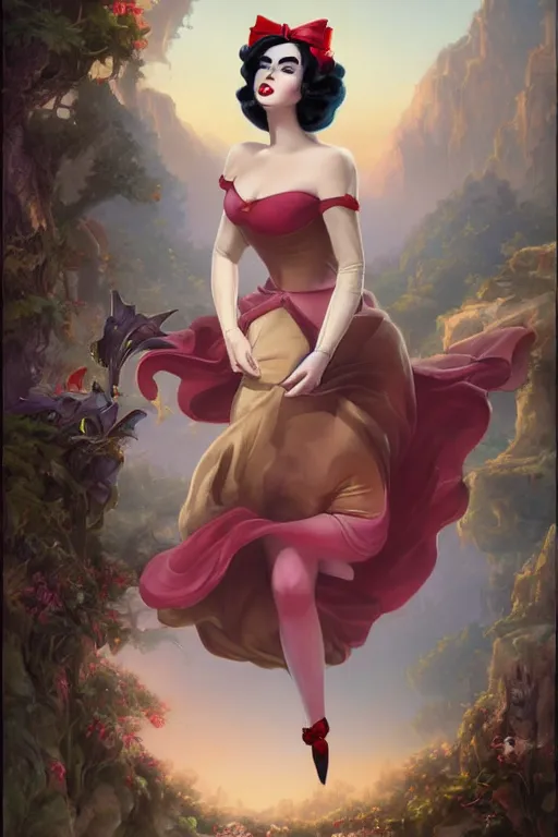 Image similar to beautiful hq matte painting of elizabeth taylor as snow white, by peter mohrbacher greg rutowski