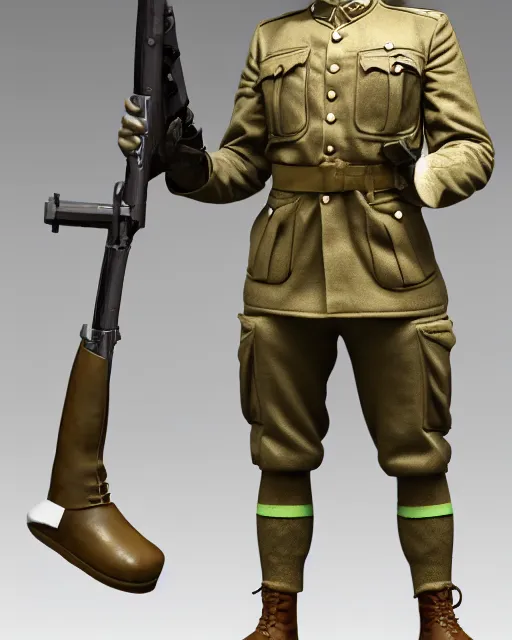 Image similar to full body 3d render of a ww1 soldier as a funko pop, studio lighting, white background, blender, trending on artstation, 8k, highly detailed