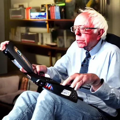 Image similar to Bernie Sanders playing Mario Kart, game screenshot