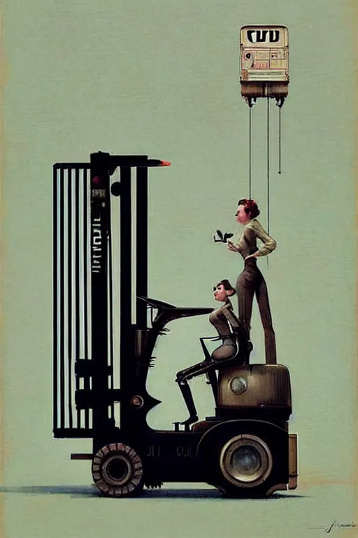 Image similar to ( ( ( ( ( 1 9 5 0 s retro future android robot forklift. muted colors., ) ) ) ) ) by jean - baptiste monge,!!!!!!!!!!!!!!!!!!!!!!!!!