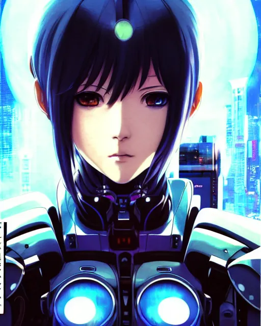 Image similar to portrait Anime Girl in mecha armor in night tokyo Sharp fine face pretty face, realistic shaded Perfect face, fine details. Anime. cyberpunk realistic shaded lighting by katsuhiro otomo ghost-in-the-shell, magali villeneuve, artgerm, rutkowski Jeremy Lipkin and Giuseppe Dangelico Pino and Michael Garmash and Rob Rey