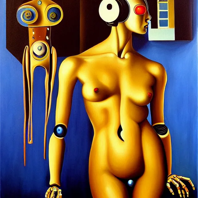 Image similar to a beautiful painting cyberpunk robot venus of milos, bathroom by salvador dali realistic oil painting