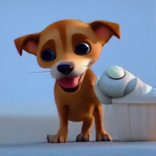 Prompt: insanely cute cuddling dog in pixar remake