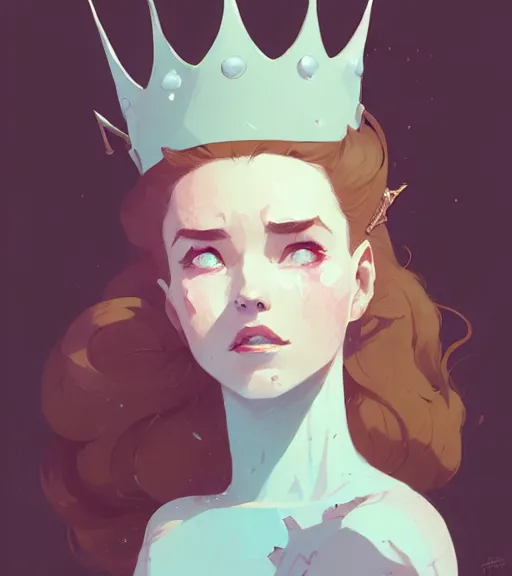 Image similar to portrait of wanda wearing crown, by atey ghailan, by greg rutkowski, by greg tocchini, by james gilleard, by joe fenton, by kaethe butcher, dynamic lighting, gradient light blue, brown, blonde cream and white color scheme, grunge aesthetic