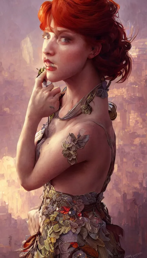 Prompt: cheaky ginger, passionate , seductive, sweaty, intricate fashion clothing, insane, intricate, highly detailed, digital painting, artstation, concept art, smooth, sharp focus, illustration, Unreal Engine 5, 8K, art by artgerm and greg rutkowski and alphonse mucha