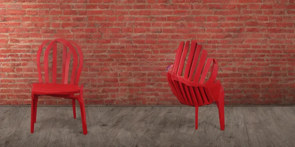 Prompt: evil red brick chair