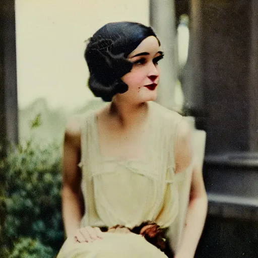 Image similar to a vintage 1 9 2 0 s kodachrome slide of a romantic academia aesthetic of a woman.