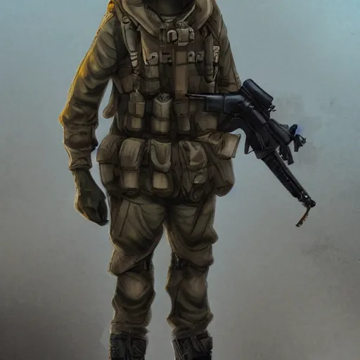 Prompt: fennec fox dressed in a modern american military soldier uniform, in apocalyptic wasteland, artstation