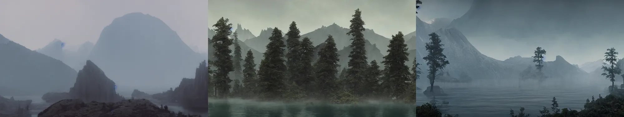 Prompt: mountains, trees, and lake, from blade runner 2 0 4 9