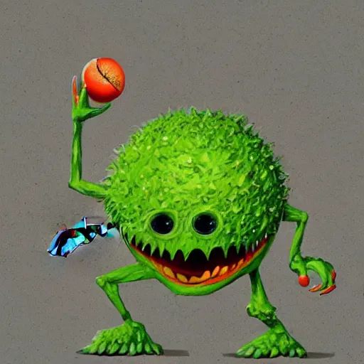 Prompt: a tennis ball monster shrugging shrug , digital art, fantasy, magic, trending on artstation, ultra detailed, professional illustration by Basil Gogos