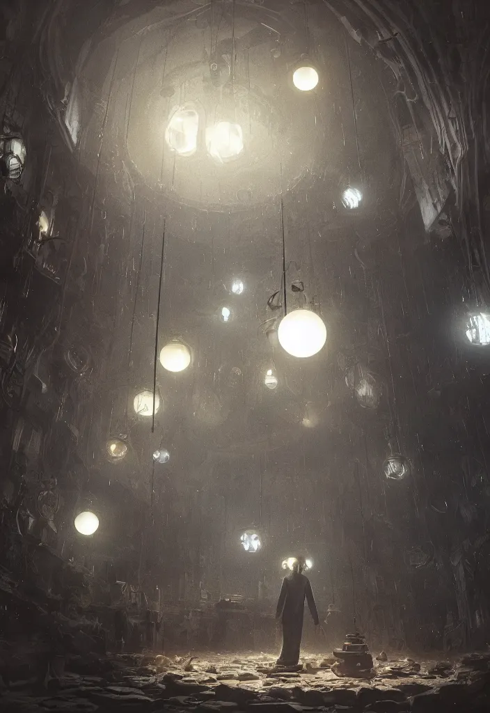 Image similar to a tiny worlds inside inside light bulbs by greg rutkowski, sung choi, mitchell mohrhauser, maciej kuciara, johnson ting, maxim verehin, peter konig, bloodborne, 8 k photorealistic, cinematic lighting, hd, high details, dramatic, dark atmosphere, trending on artstation