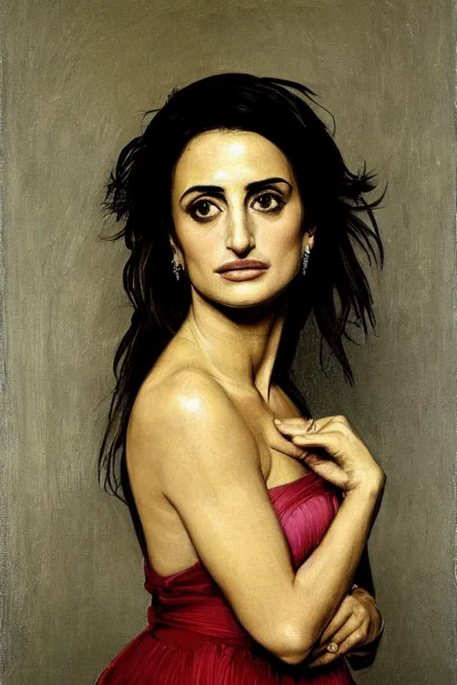 Image similar to portrait of penelope cruz, artwork by caravaggio